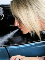 blonde layla sparks up a smoke and spreads her legs on her car