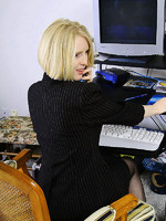blonde office milf strips and spreads her ivory legs